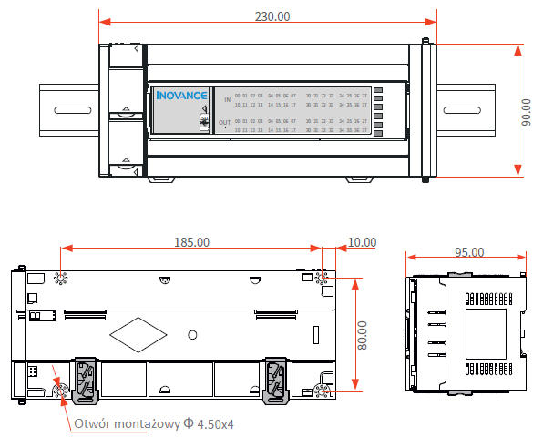 Wymiary - sterownik PLC INOVANCE H3U-3232MT