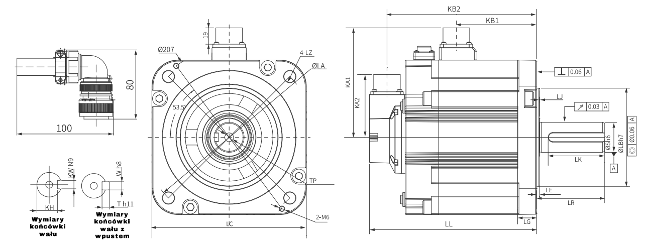 Wymiary - serwomotor 1,5kW INOVANCE MS1H4-40B30CB-A334R-INT